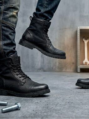 G-Star RAW Black Leather Canvas Combat Boots Mens Size US 8 EUR 41 D02824